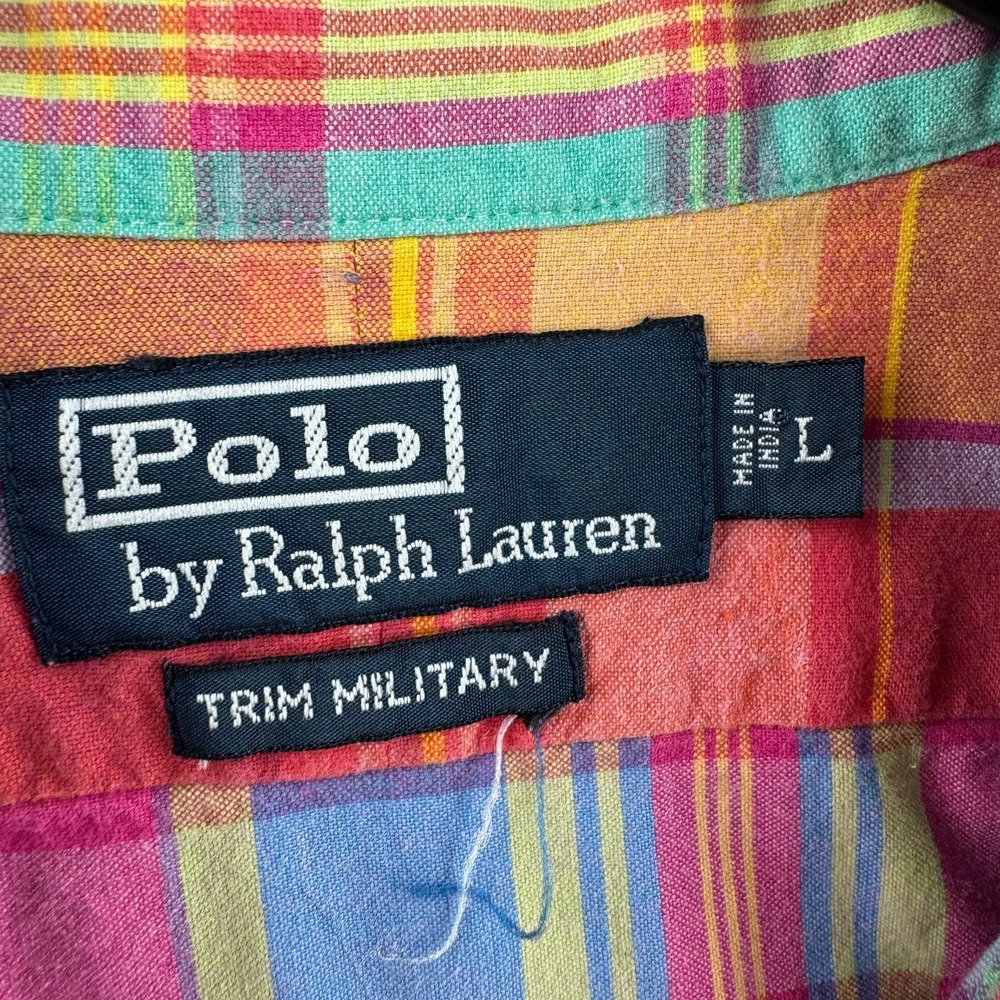 Polo Ralph Lauren Shirt Mens Large Trim Military Plaid Button Up Epaulettes - Picture 3 of 14